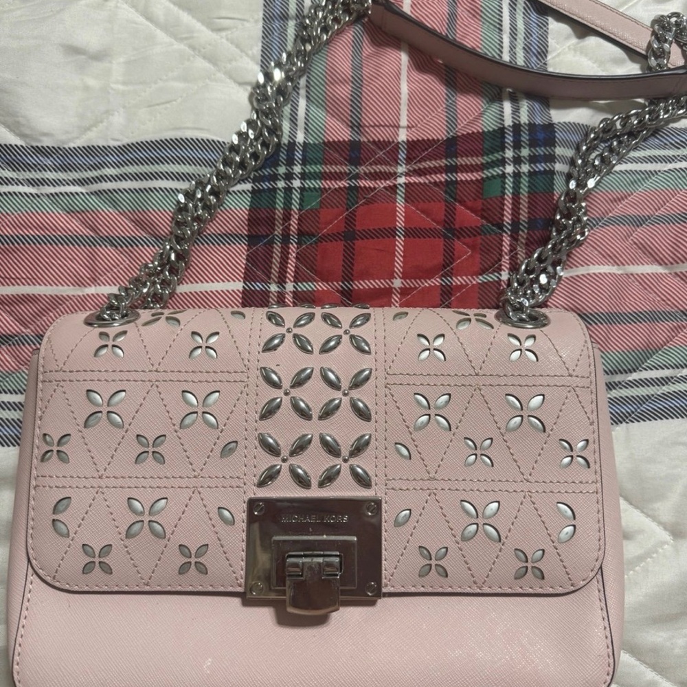 Michael Kors Light Pink Crossbody Bag with Silver Accents